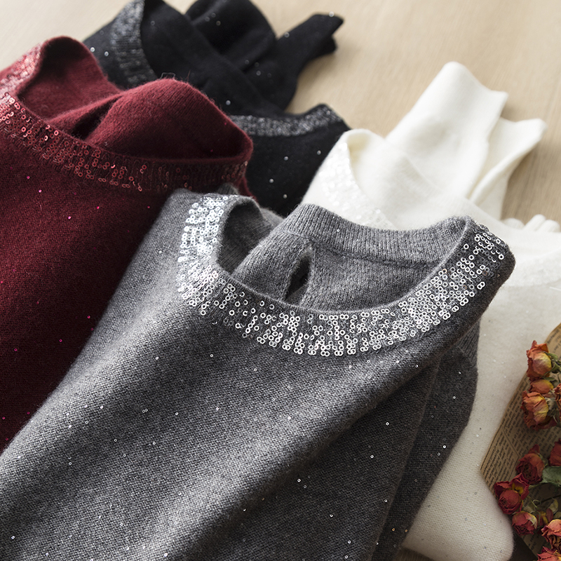 珠片纱亮丝线软糯羊毛针织衫