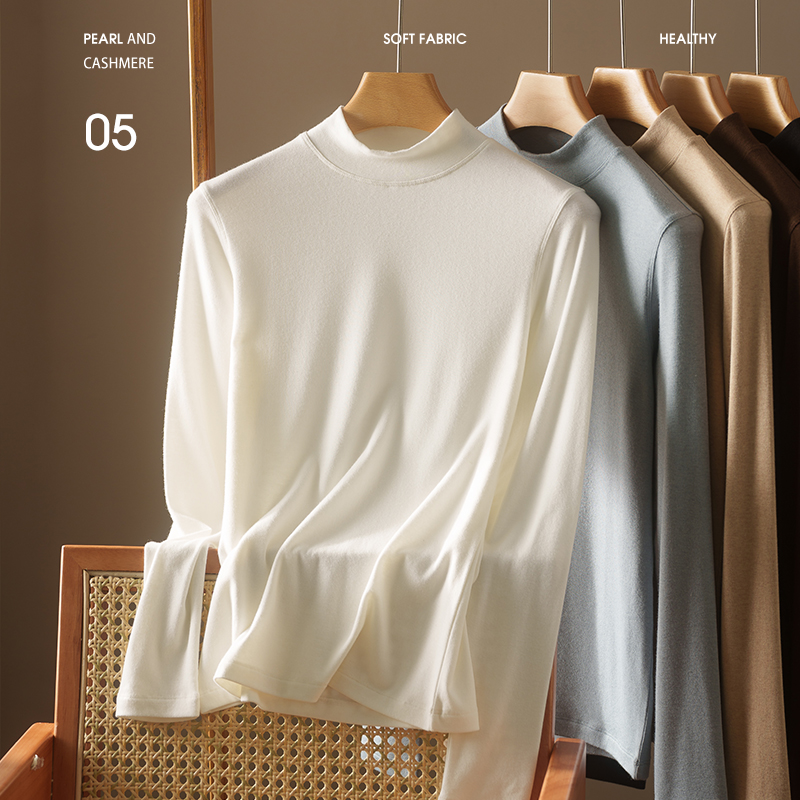 珍珠羊绒半高领套头打底衫针织衫