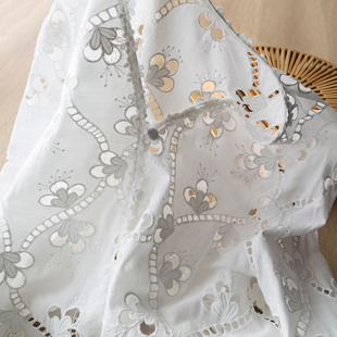 “一眼沦陷”素雅空灵开衫 优雅气质镂空蕾丝绣花V领长袖衬衫上衣