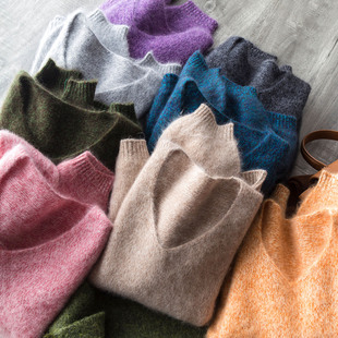 宽松毛衣 篙级云雾感拉毛羊绒羊毛花纱氛围感长袖 鼎尖 绒毛感很强