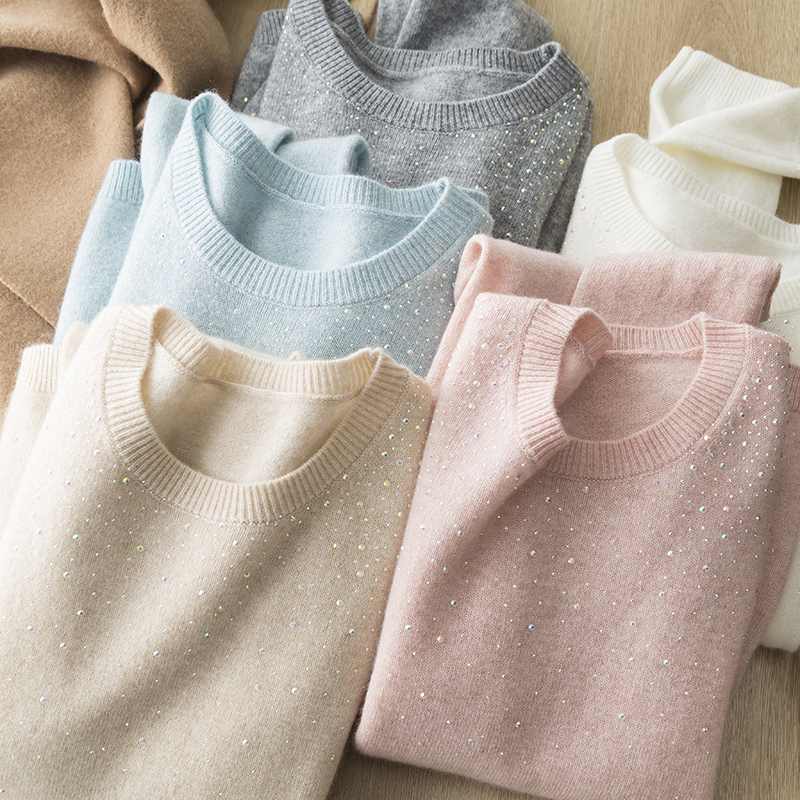 甜美羊绒羊毛软糯圆领长袖针织衫