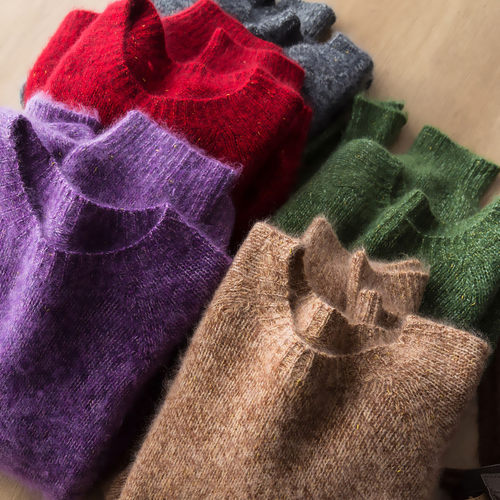 冬日星河 重磅羊毛羊绒金豆亮丝花纱拉绒软糯无缝圆领针织衫毛衣