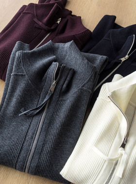 高端好货立领双开拉链针织开衫短外套气质百搭显瘦羊毛打底上衣潮