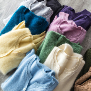 价太美 云雾感慵懒风奶呼呼重磅拉绒羊绒羊毛剪刀领百搭针织开衫