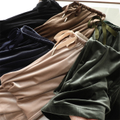 女26春 高腰抽绳显瘦丝绒休闲阔腿裤 奢华丝绒光泽 优雅轻奢系列