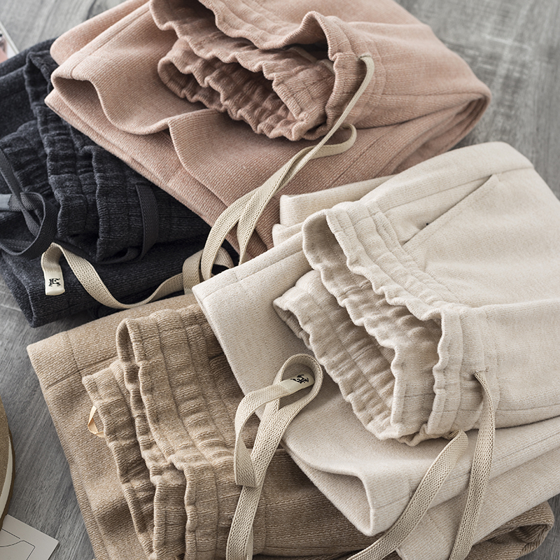 松紧腰阔腿休闲裤长裤蚕丝羊绒