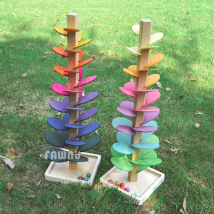 宝宝彩虹音乐树玩具木质免安装浸染花瓣滚珠轨道积木儿童益智玩具