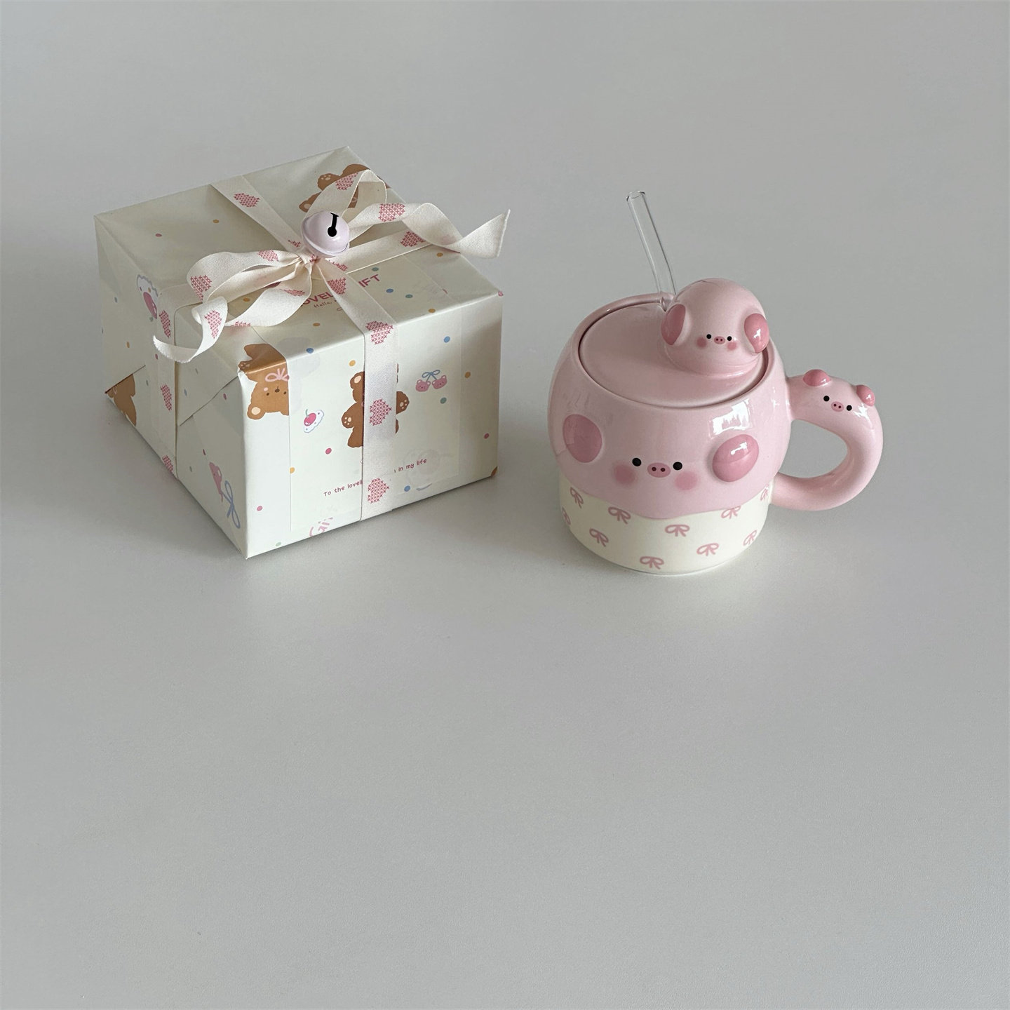 釉下彩粉色小猪陶瓷咖啡杯礼盒
