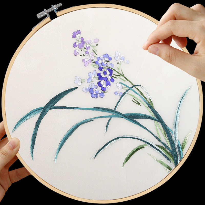 苏绣初学diy自己绣兰花材料包