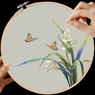 苏绣初学diy自己绣兰花材料包