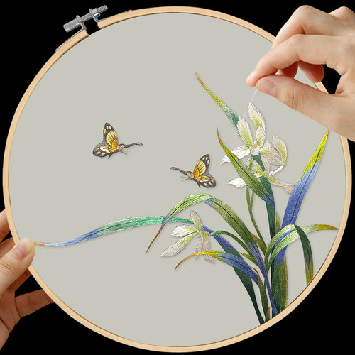 苏绣初学diy自己绣兰花材料包