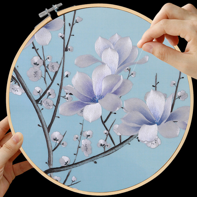 苏绣初学者手工diy套件刺绣材料包自己绣苏州文化自己绣玉兰花鸟