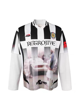 Retro project2025运动风赛车足球衣街舞嘻哈风宽松假两件T恤长袖