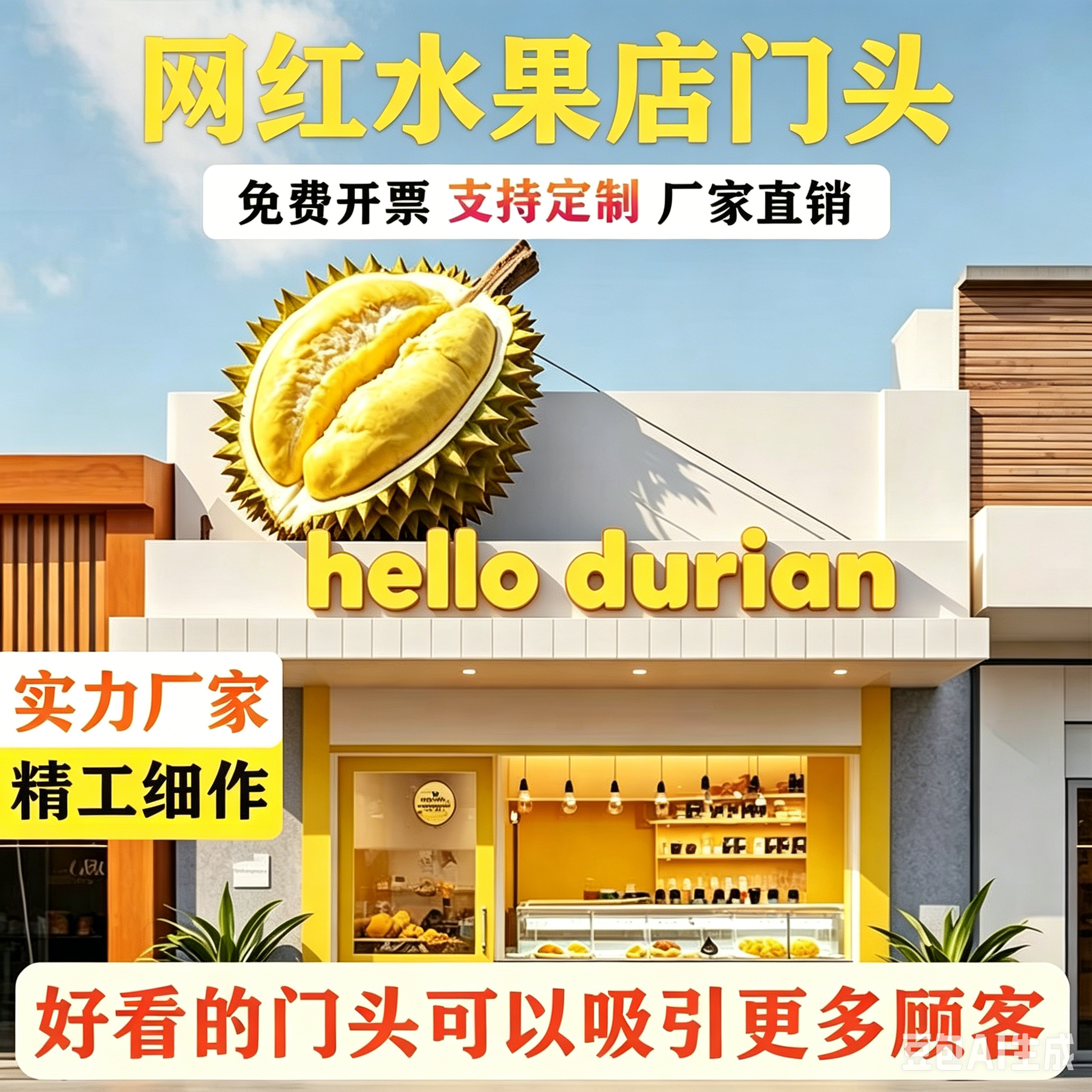 网红水果店榴莲3D立体玻璃钢门头雕塑定制厂家直销简约风