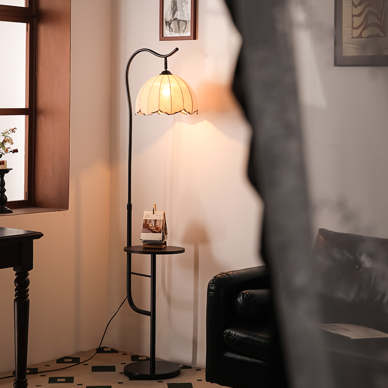 中古风落地灯客厅沙发旁置物一体