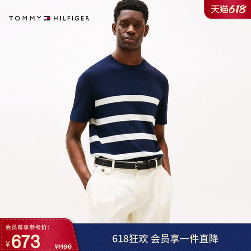 Tommy男装通勤条纹宽松短袖T恤