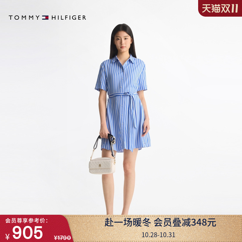 Tommy女装系带收腰衬衫裙连衣裙