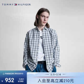 Tommy 男装纯棉休闲都市通勤拼色格纹合身版衬衫外套MW0MW31796