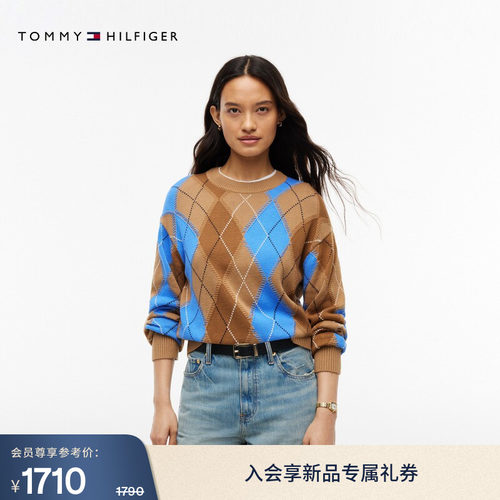 Tommy女装菱格宽松圆领针织衫