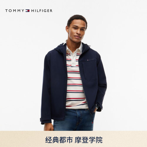Tommy男装弹力磨毛连帽软壳夹克