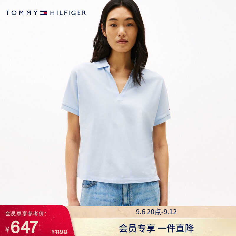 Tommy女装莱赛尔微弹V领宽松POLO图片