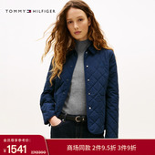 Tommy秋冬女装 棉服夹克外套新年礼物 灯芯绒翻领复古轻薄菱格修身
