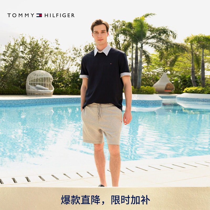 Tommy男装纯棉净色针织运动短裤图片