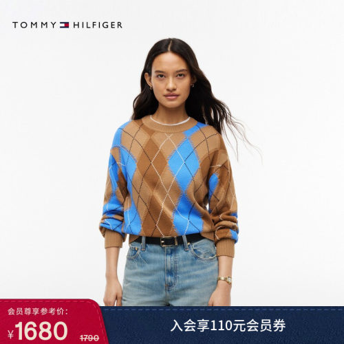 Tommy女装菱格宽松圆领针织衫