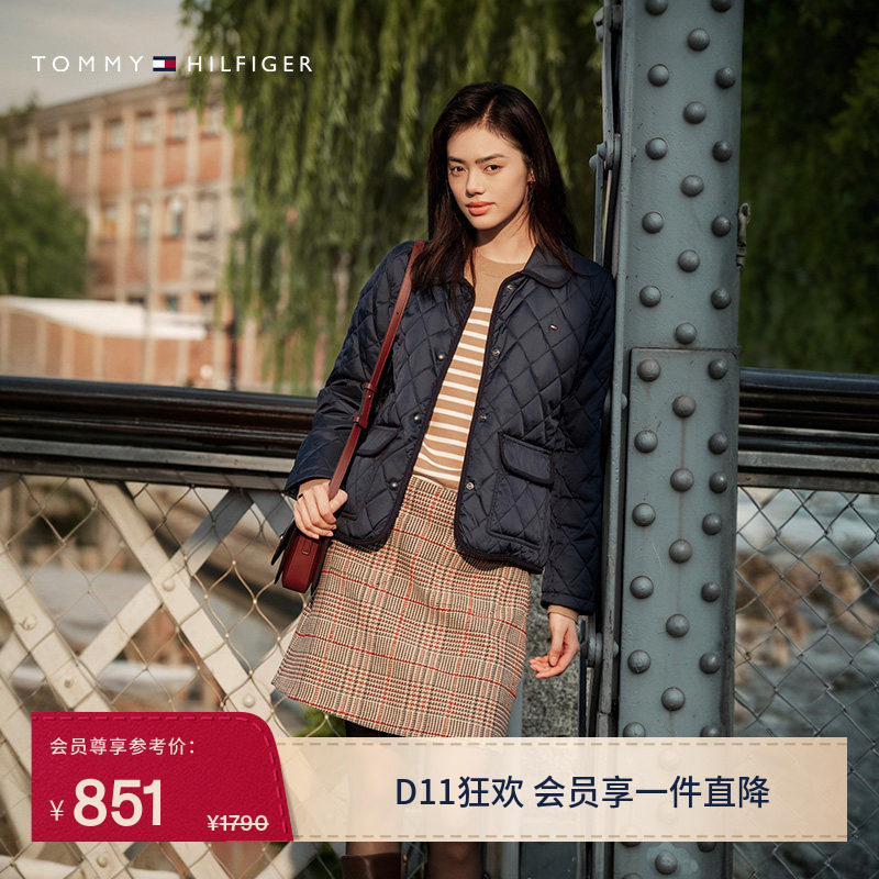 Tommy春夏女装羊毛混纺复古洋气休闲通勤职场格纹粗花呢A字短裙