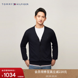 Tommy秋冬男装 外套 丝棉混纺休闲通勤青年纽扣V领镶边慵懒针织开衫