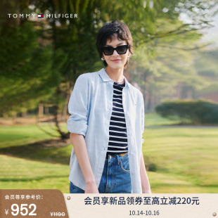 衬衫 Tommy25春夏新款 长袖 亚麻休闲度假风条纹纯色亚洲版 外套 女装