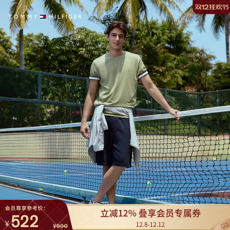 Tommy男装纯棉刺绣抽绳运动短裤