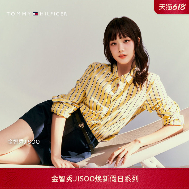 Tommy女装纯棉半松紧腰阔腿短裤