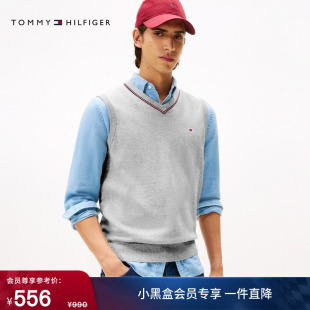 Tommy秋冬男装 背心 纯棉平纹休闲通勤学院撞色V领内搭叠穿针织衫