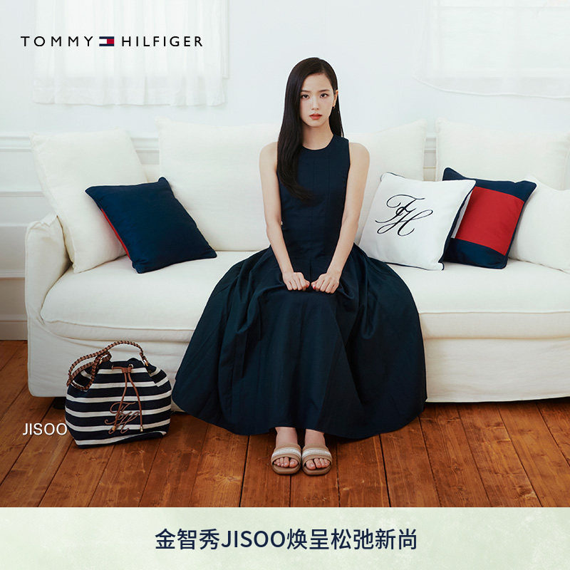 【金智秀同款】Tommy26春夏女装通勤条纹字母单肩斜挎水桶包礼物