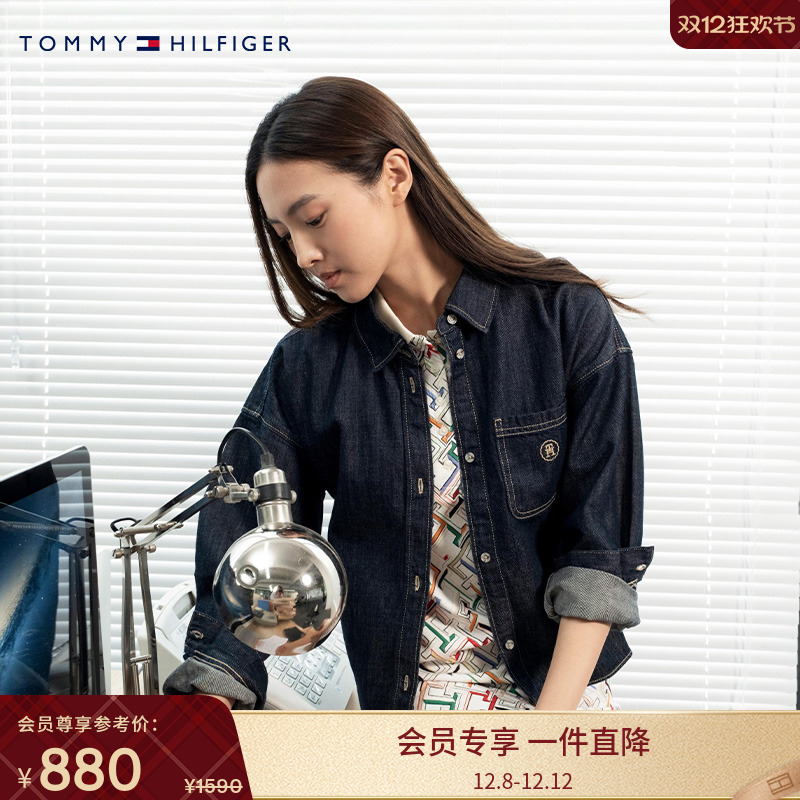 Tommy女装棉麻混纺宽松牛仔衬衫