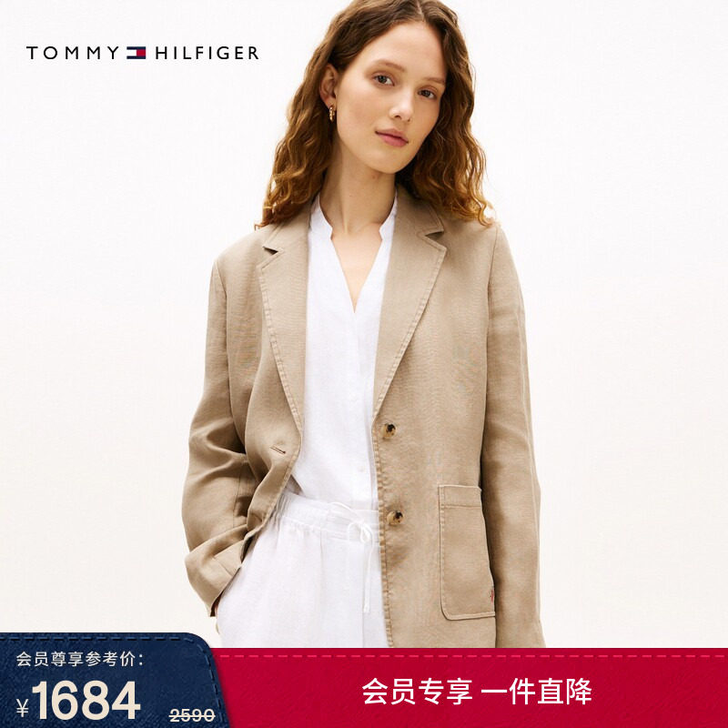 Tommy26秋冬女装舒适亚麻混纺都市休闲通勤平驳领西装西服外套