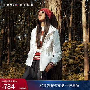 Tommy秋冬女装运动风潮流休闲通勤收腰撞色刺绣轻薄连帽夹克外套
