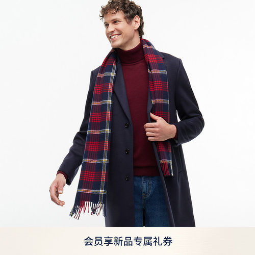Tommy男装学院格纹流苏羊毛围巾