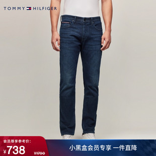 复古镶边口袋深蓝色水洗直筒窄管磨毛牛仔裤 Tommy秋冬男装 美式