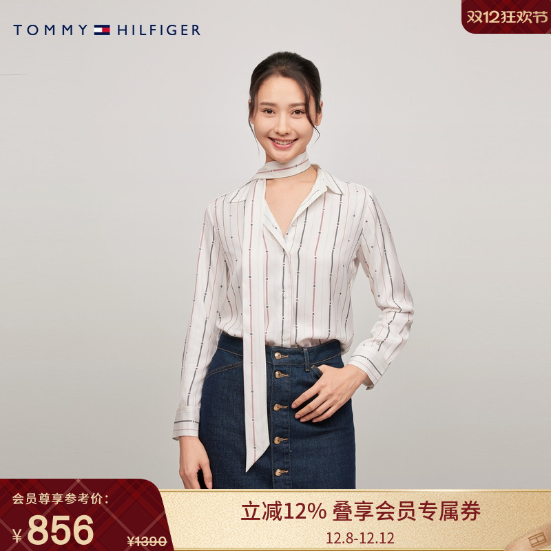 女装斜纹线条蝴蝶结衬衫