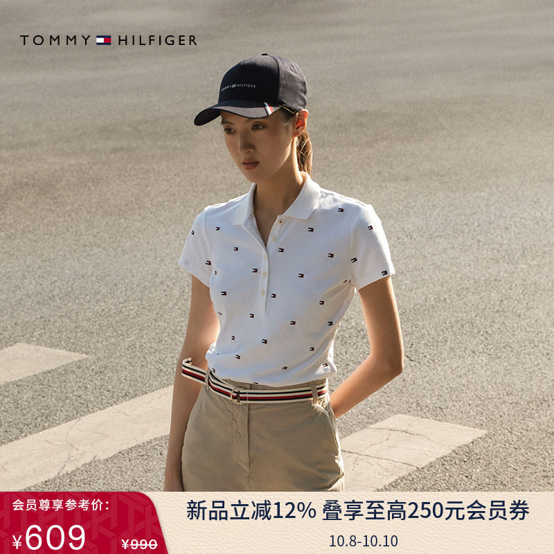 Tommy女装绣标五粒扣短袖POLO衫