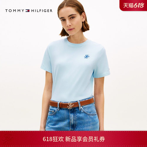 Tommy女装花体刺绣纯色短袖T恤