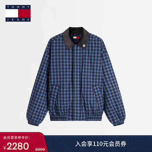 Tommy男装格纹宽松哈灵顿棉服