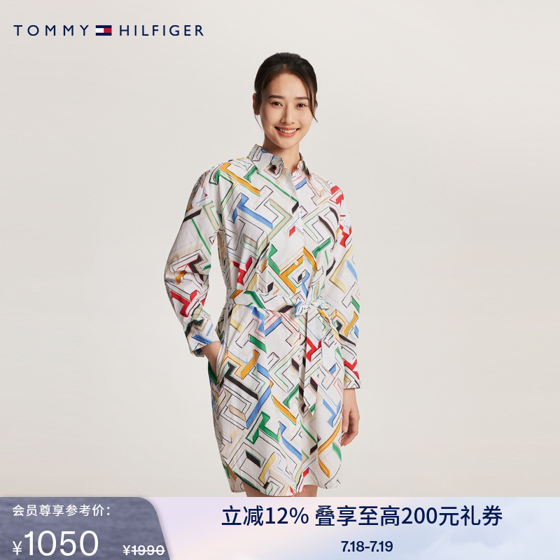 Tommy女装纯棉系带宽松衬衫裙