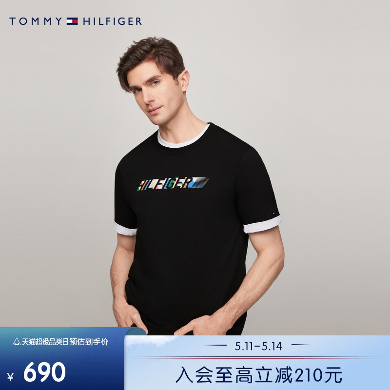 【平纹针织】Tommy 24新款春夏男纯棉立体感彩色印花短袖T恤34419 男装 T恤 原图主图