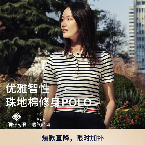 Tommy女装1985修身条纹短袖POLO
