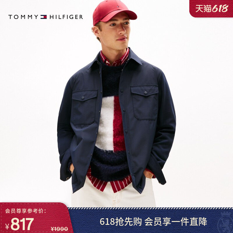 Tommy秋冬男装商务休闲通勤经典贴袋衬衫翻领教练员行政夹克外套