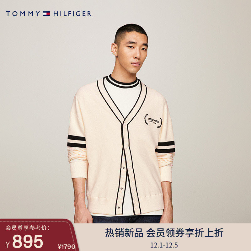 Tommy男女刺绣镶边宽松针织开衫