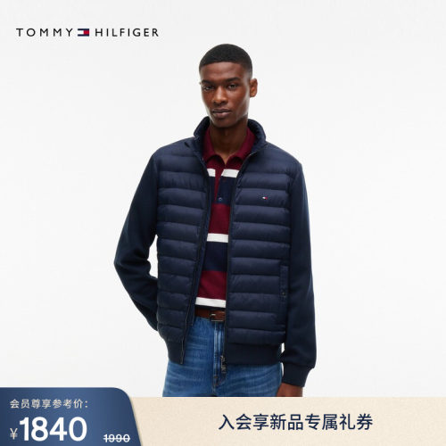 Tommy男装铺棉拼接镶边立领外套